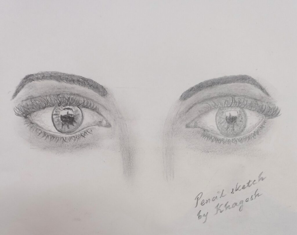 Pencil sketch of a pair of eyes by Khagesh Mahanta.
